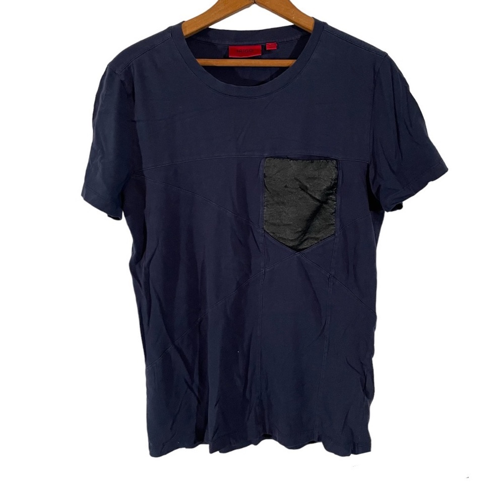 HUGO Boss Navy Blue Leather Pocket Tee T-Shirt